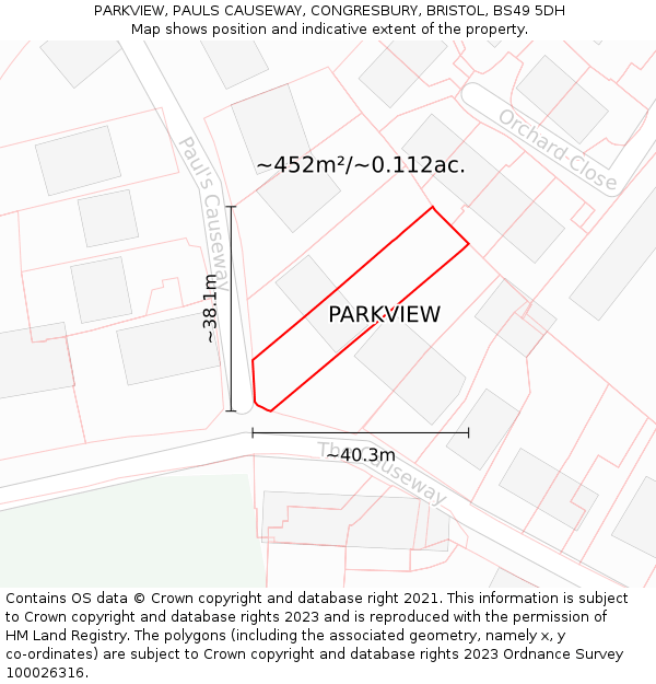 PARKVIEW, PAULS CAUSEWAY, CONGRESBURY, BRISTOL, BS49 5DH: Plot and title map