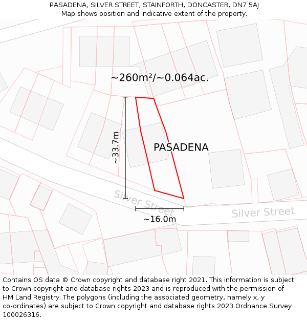 PASADENA, SILVER STREET, STAINFORTH, DONCASTER, DN7 5AJ: Plot and title map