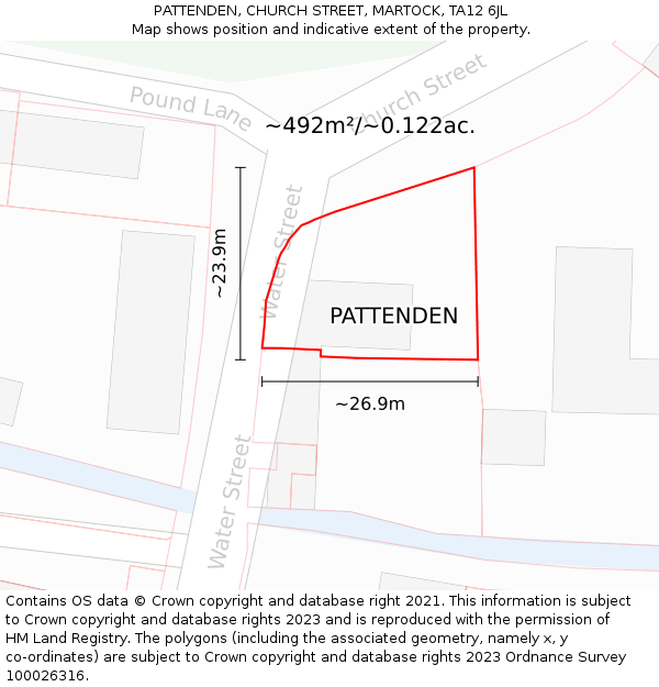 PATTENDEN, CHURCH STREET, MARTOCK, TA12 6JL: Plot and title map