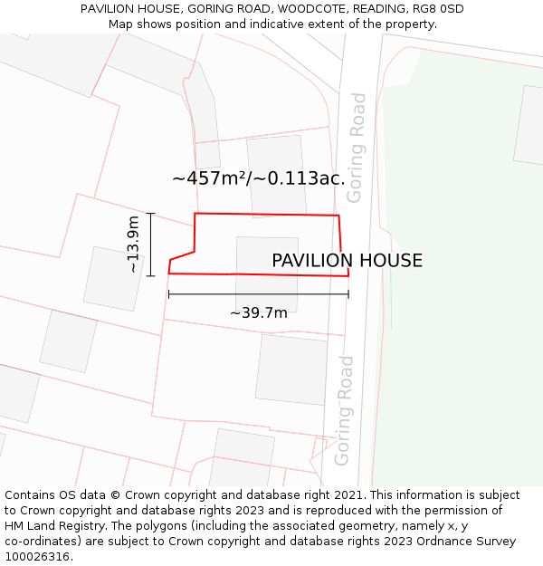 PAVILION HOUSE, GORING ROAD, WOODCOTE, READING, RG8 0SD: Plot and title map