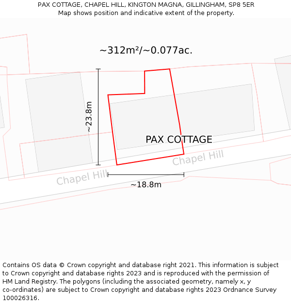 PAX COTTAGE, CHAPEL HILL, KINGTON MAGNA, GILLINGHAM, SP8 5ER: Plot and title map