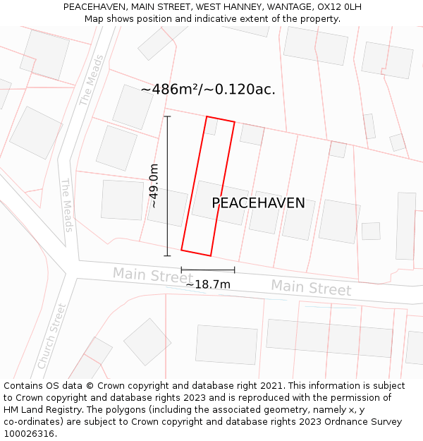 PEACEHAVEN, MAIN STREET, WEST HANNEY, WANTAGE, OX12 0LH: Plot and title map