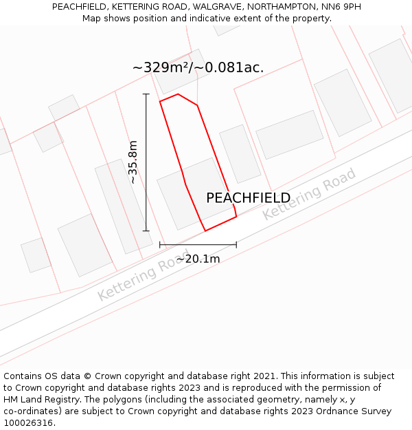 PEACHFIELD, KETTERING ROAD, WALGRAVE, NORTHAMPTON, NN6 9PH: Plot and title map