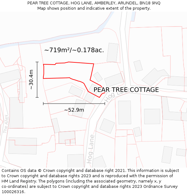 PEAR TREE COTTAGE, HOG LANE, AMBERLEY, ARUNDEL, BN18 9NQ: Plot and title map
