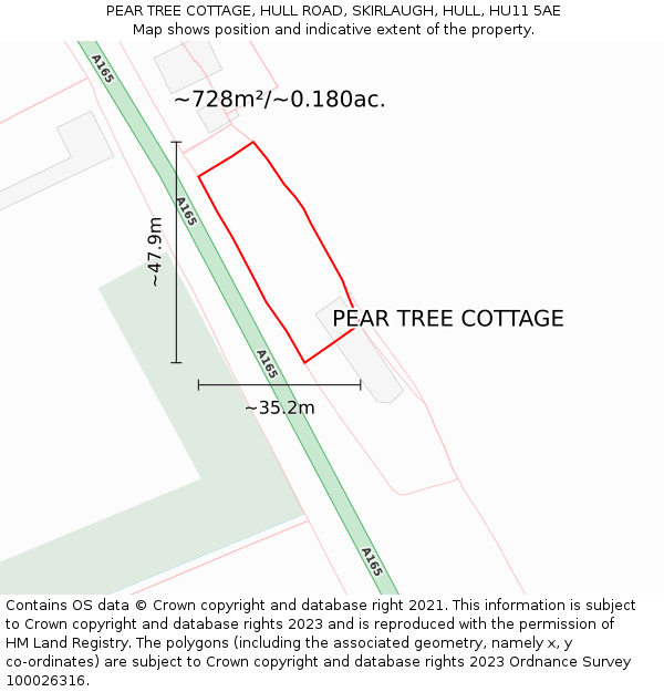PEAR TREE COTTAGE, HULL ROAD, SKIRLAUGH, HULL, HU11 5AE: Plot and title map