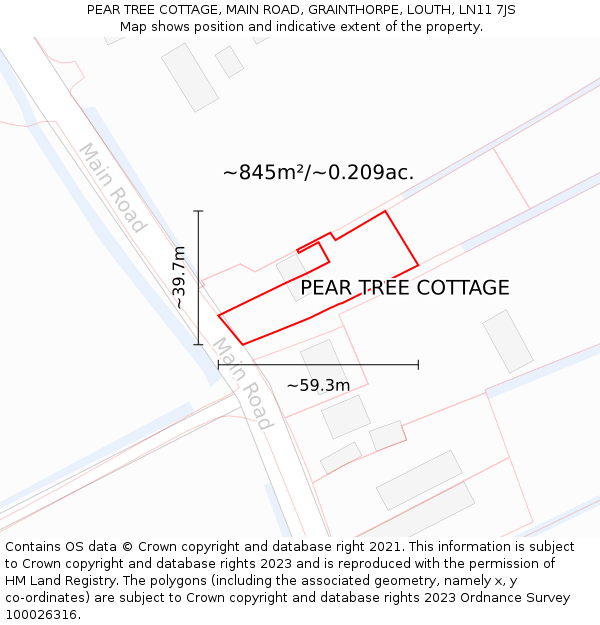 PEAR TREE COTTAGE, MAIN ROAD, GRAINTHORPE, LOUTH, LN11 7JS: Plot and title map