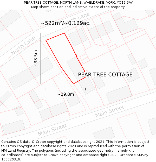 PEAR TREE COTTAGE, NORTH LANE, WHELDRAKE, YORK, YO19 6AY: Plot and title map