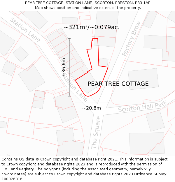 PEAR TREE COTTAGE, STATION LANE, SCORTON, PRESTON, PR3 1AP: Plot and title map