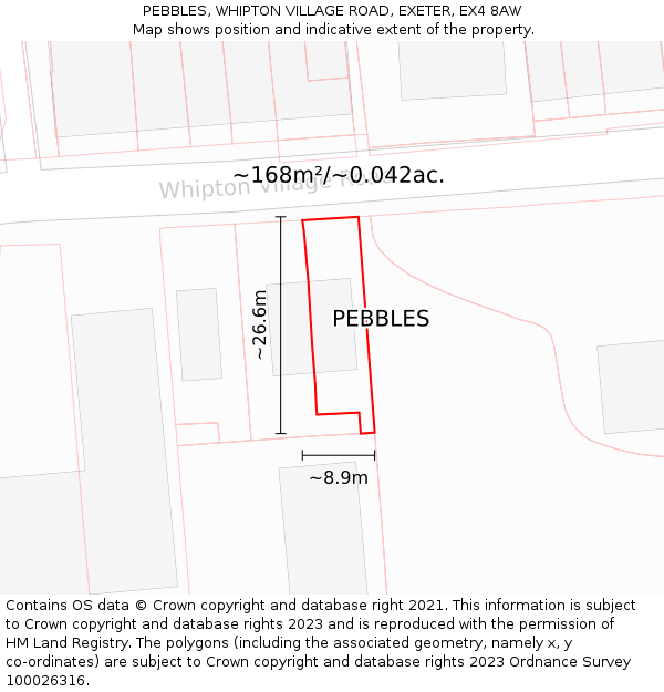 PEBBLES, WHIPTON VILLAGE ROAD, EXETER, EX4 8AW: Plot and title map