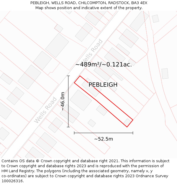PEBLEIGH, WELLS ROAD, CHILCOMPTON, RADSTOCK, BA3 4EX: Plot and title map