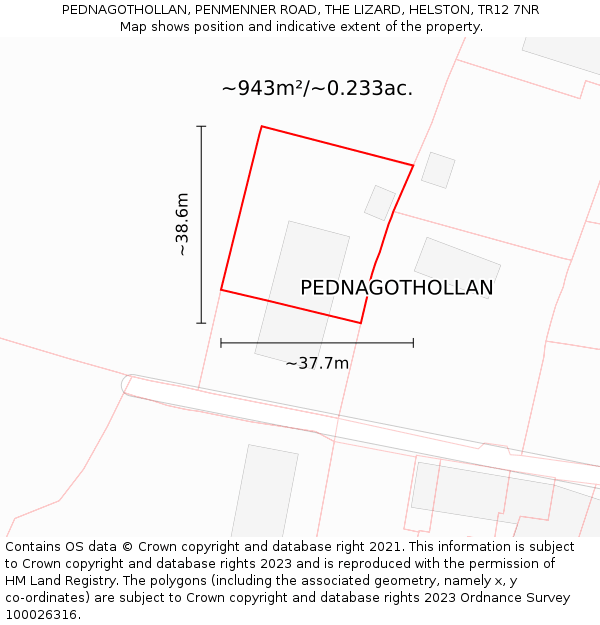 PEDNAGOTHOLLAN, PENMENNER ROAD, THE LIZARD, HELSTON, TR12 7NR: Plot and title map