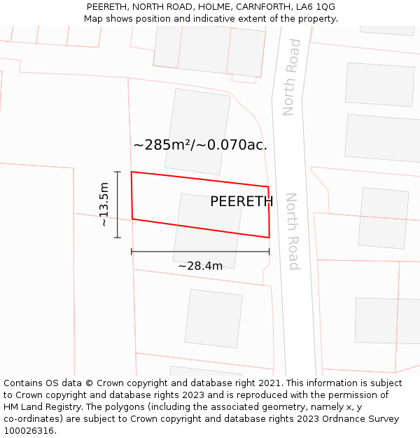 PEERETH, NORTH ROAD, HOLME, CARNFORTH, LA6 1QG: Plot and title map
