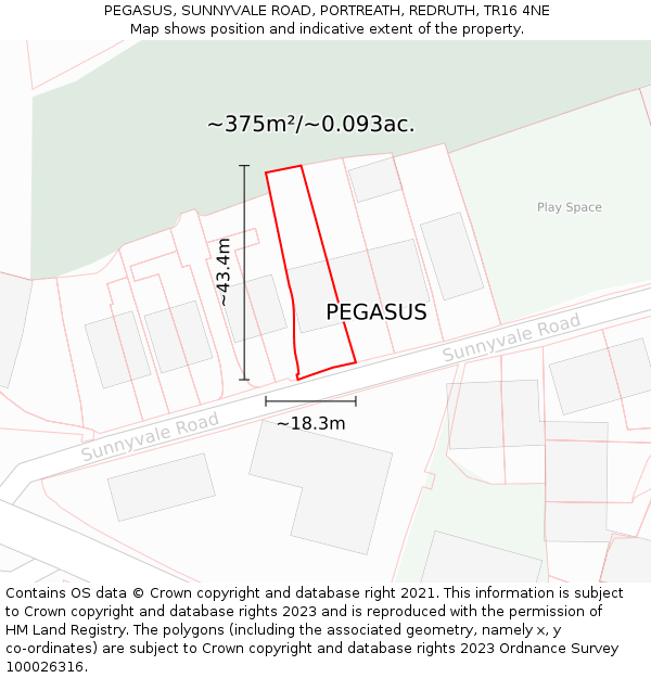 PEGASUS, SUNNYVALE ROAD, PORTREATH, REDRUTH, TR16 4NE: Plot and title map