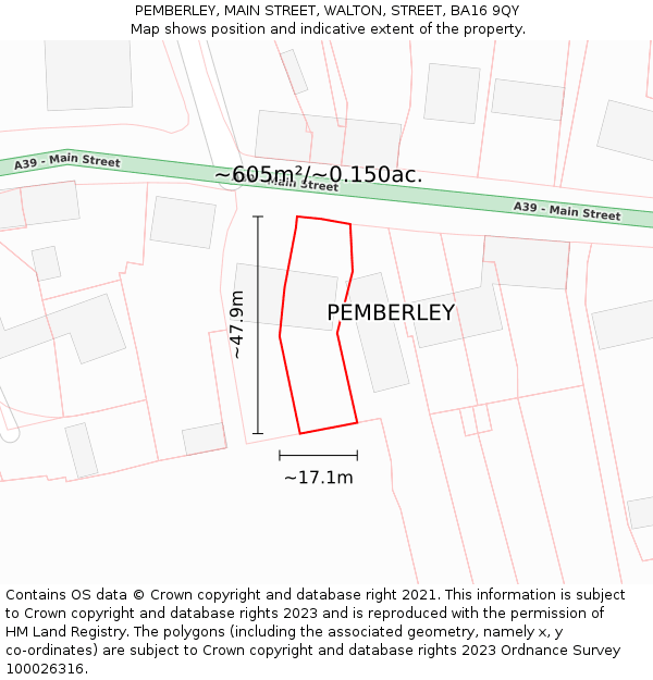 PEMBERLEY, MAIN STREET, WALTON, STREET, BA16 9QY: Plot and title map