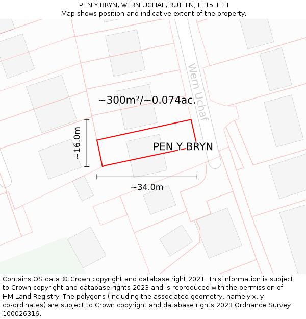 PEN Y BRYN, WERN UCHAF, RUTHIN, LL15 1EH: Plot and title map