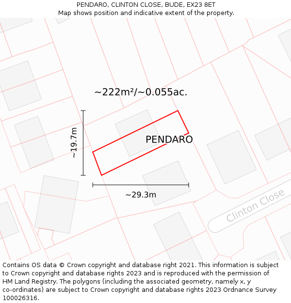 PENDARO, CLINTON CLOSE, BUDE, EX23 8ET: Plot and title map