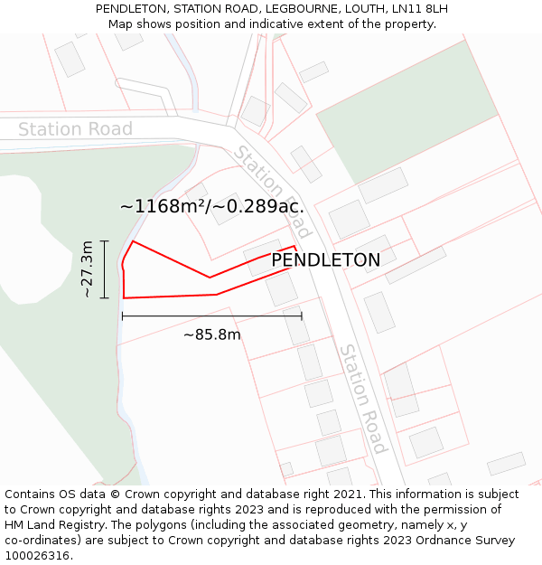PENDLETON, STATION ROAD, LEGBOURNE, LOUTH, LN11 8LH: Plot and title map
