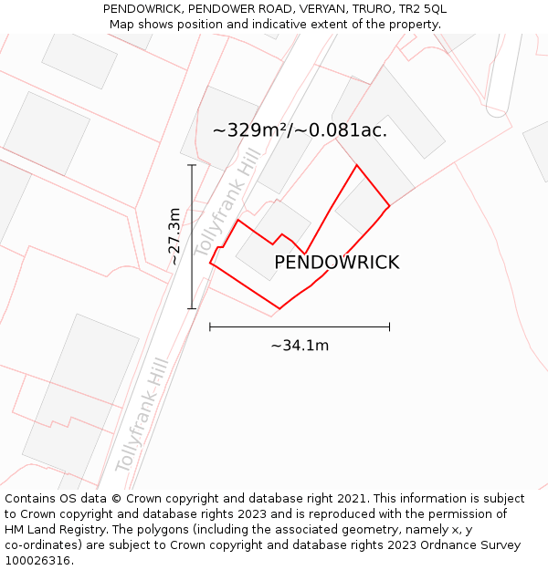 PENDOWRICK, PENDOWER ROAD, VERYAN, TRURO, TR2 5QL: Plot and title map