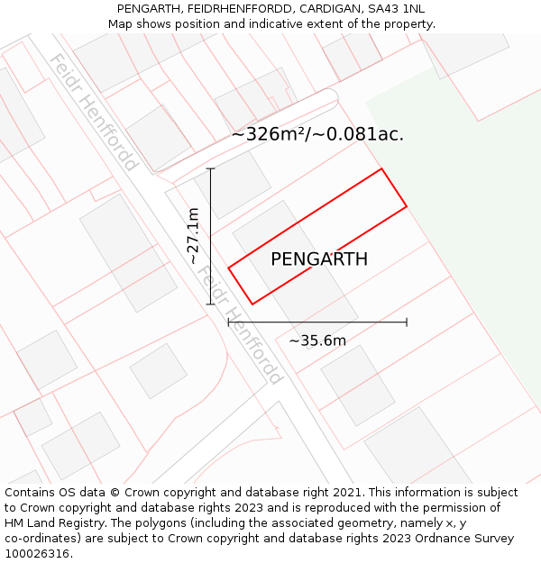 PENGARTH, FEIDRHENFFORDD, CARDIGAN, SA43 1NL: Plot and title map