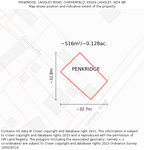 PENKRIDGE, LANGLEY ROAD, CHIPPERFIELD, KINGS LANGLEY, WD4 9JR: Plot and title map