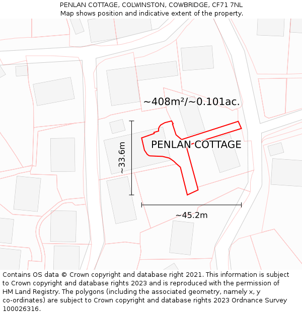 PENLAN COTTAGE, COLWINSTON, COWBRIDGE, CF71 7NL: Plot and title map
