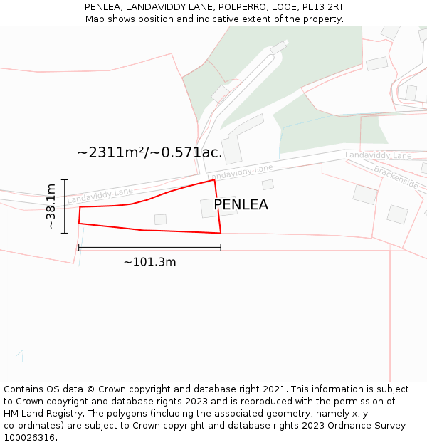 PENLEA, LANDAVIDDY LANE, POLPERRO, LOOE, PL13 2RT: Plot and title map