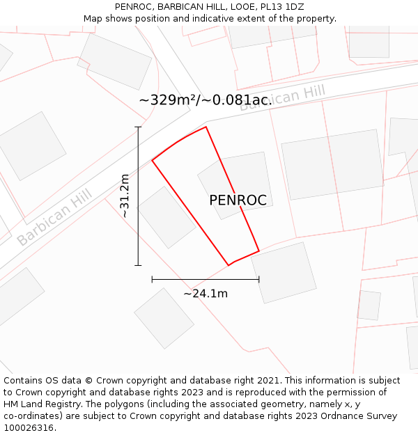 PENROC, BARBICAN HILL, LOOE, PL13 1DZ: Plot and title map