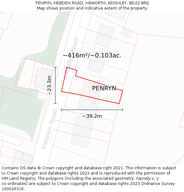 PENRYN, HEBDEN ROAD, HAWORTH, KEIGHLEY, BD22 8RQ: Plot and title map