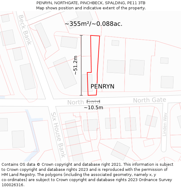 PENRYN, NORTHGATE, PINCHBECK, SPALDING, PE11 3TB: Plot and title map