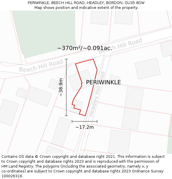 PERIWINKLE, BEECH HILL ROAD, HEADLEY, BORDON, GU35 8DW: Plot and title map