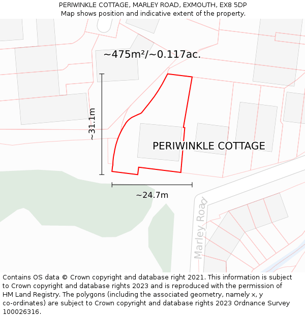 PERIWINKLE COTTAGE, MARLEY ROAD, EXMOUTH, EX8 5DP: Plot and title map