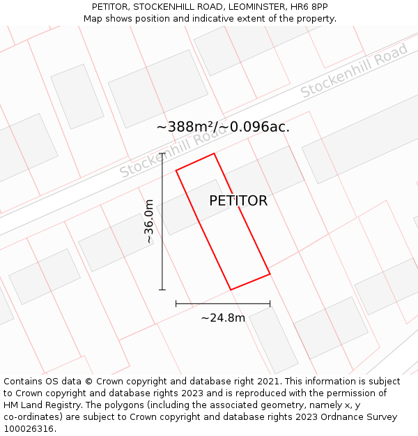 PETITOR, STOCKENHILL ROAD, LEOMINSTER, HR6 8PP: Plot and title map