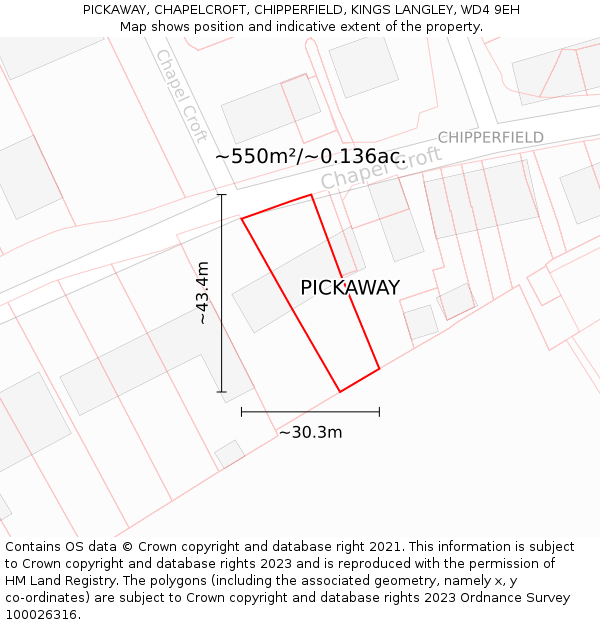 PICKAWAY, CHAPELCROFT, CHIPPERFIELD, KINGS LANGLEY, WD4 9EH: Plot and title map