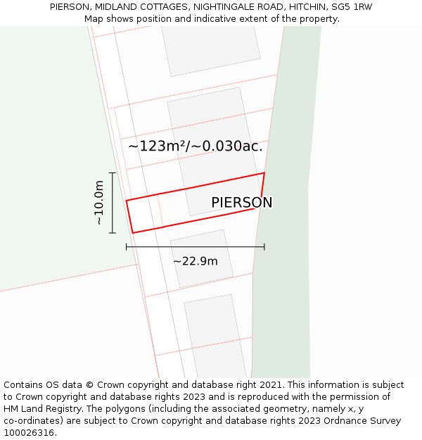 PIERSON, MIDLAND COTTAGES, NIGHTINGALE ROAD, HITCHIN, SG5 1RW: Plot and title map