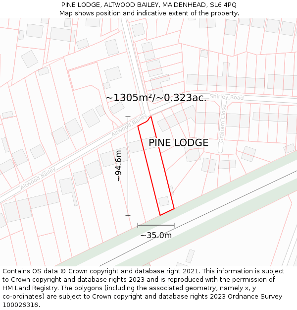 PINE LODGE, ALTWOOD BAILEY, MAIDENHEAD, SL6 4PQ: Plot and title map