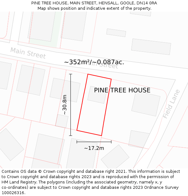 PINE TREE HOUSE, MAIN STREET, HENSALL, GOOLE, DN14 0RA: Plot and title map