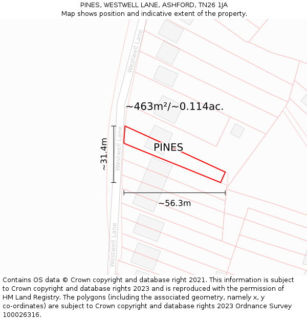 PINES, WESTWELL LANE, ASHFORD, TN26 1JA: Plot and title map