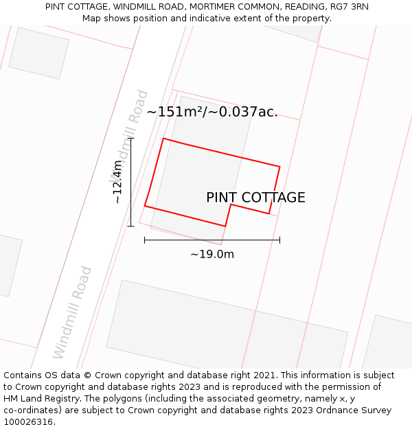 PINT COTTAGE, WINDMILL ROAD, MORTIMER COMMON, READING, RG7 3RN: Plot and title map
