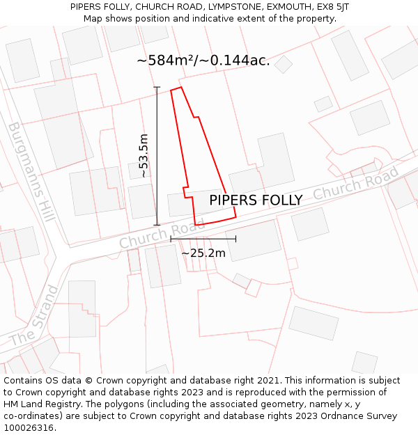 PIPERS FOLLY, CHURCH ROAD, LYMPSTONE, EXMOUTH, EX8 5JT: Plot and title map