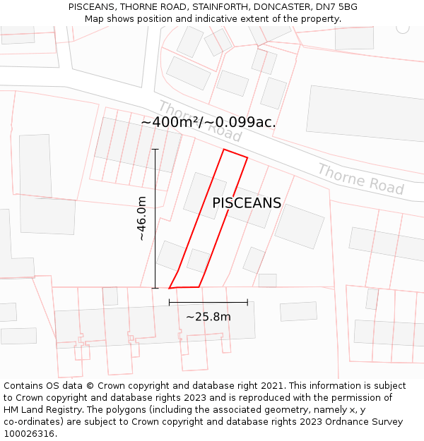 PISCEANS, THORNE ROAD, STAINFORTH, DONCASTER, DN7 5BG: Plot and title map