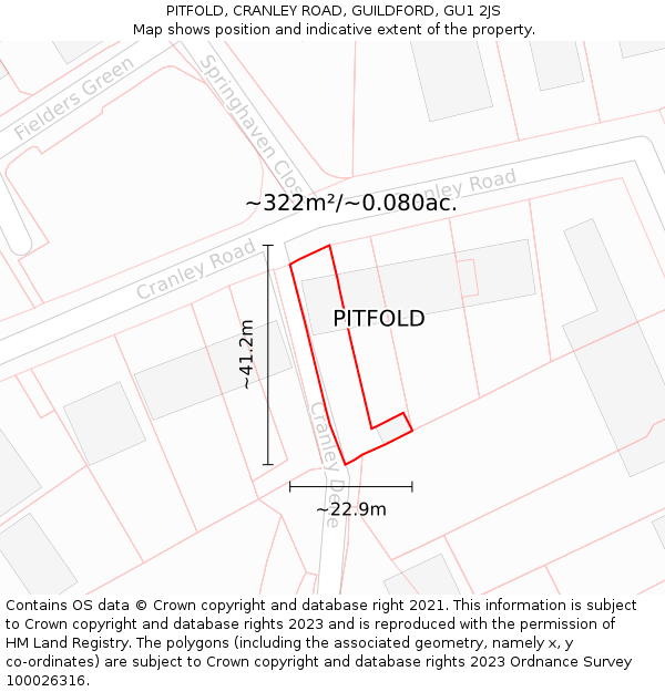 PITFOLD, CRANLEY ROAD, GUILDFORD, GU1 2JS: Plot and title map