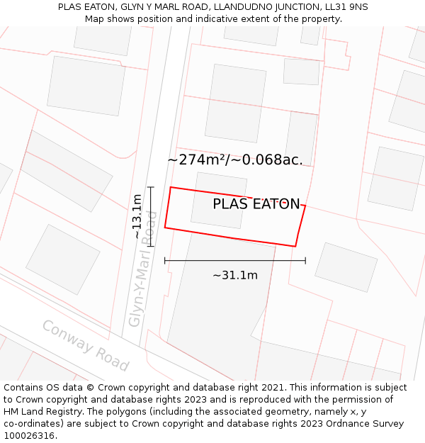 PLAS EATON, GLYN Y MARL ROAD, LLANDUDNO JUNCTION, LL31 9NS: Plot and title map