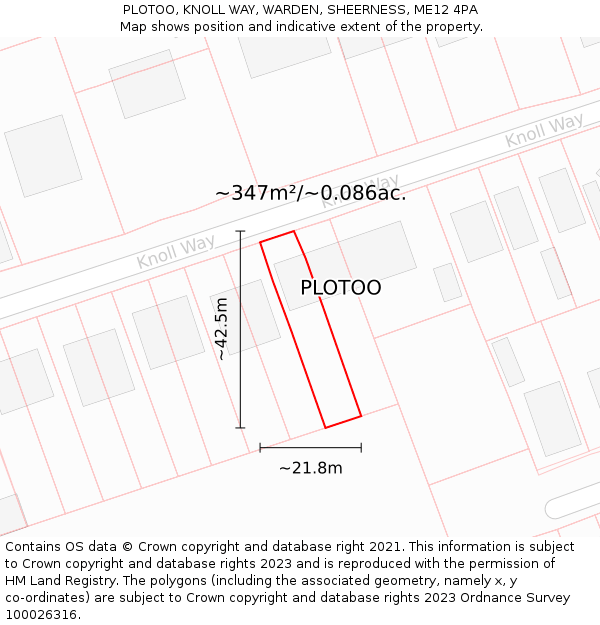 PLOTOO, KNOLL WAY, WARDEN, SHEERNESS, ME12 4PA: Plot and title map