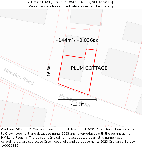 PLUM COTTAGE, HOWDEN ROAD, BARLBY, SELBY, YO8 5JE: Plot and title map