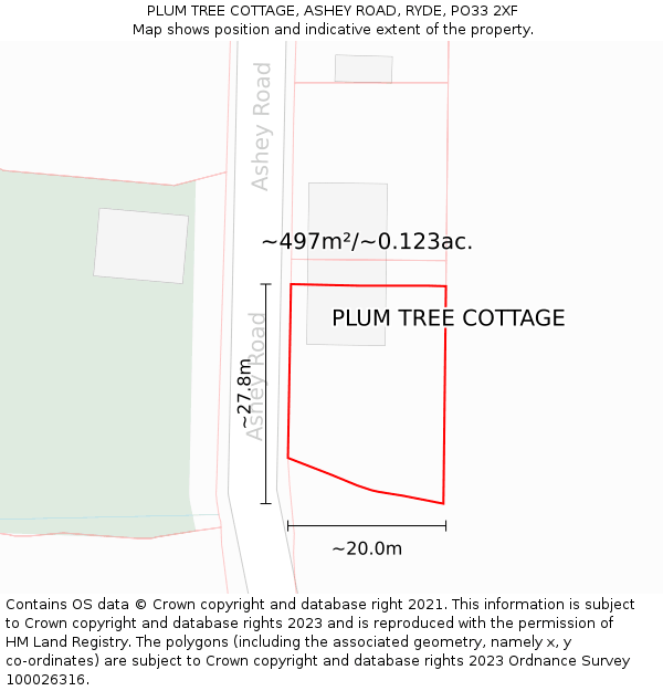 PLUM TREE COTTAGE, ASHEY ROAD, RYDE, PO33 2XF: Plot and title map
