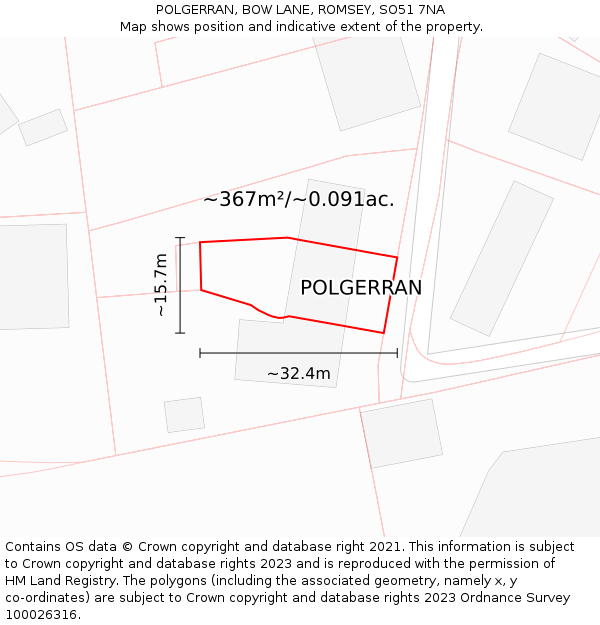 POLGERRAN, BOW LANE, ROMSEY, SO51 7NA: Plot and title map