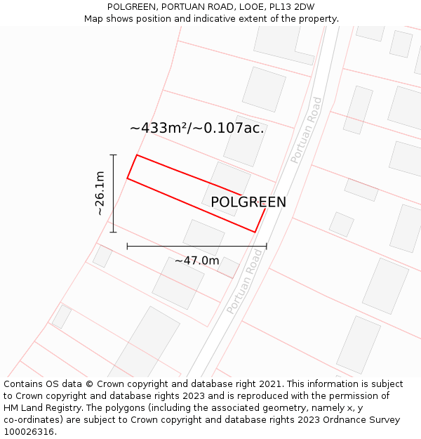 POLGREEN, PORTUAN ROAD, LOOE, PL13 2DW: Plot and title map