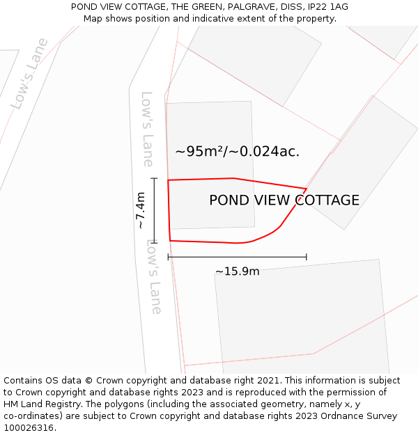 POND VIEW COTTAGE, THE GREEN, PALGRAVE, DISS, IP22 1AG: Plot and title map