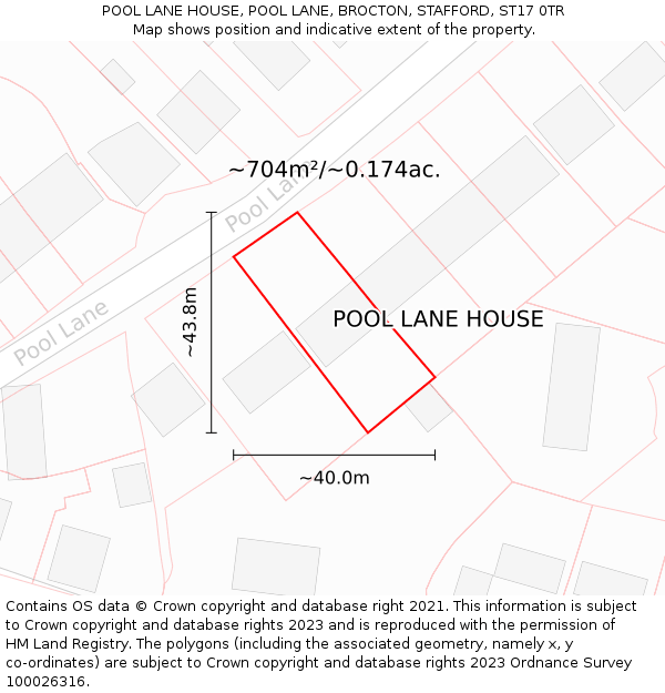 POOL LANE HOUSE, POOL LANE, BROCTON, STAFFORD, ST17 0TR: Plot and title map