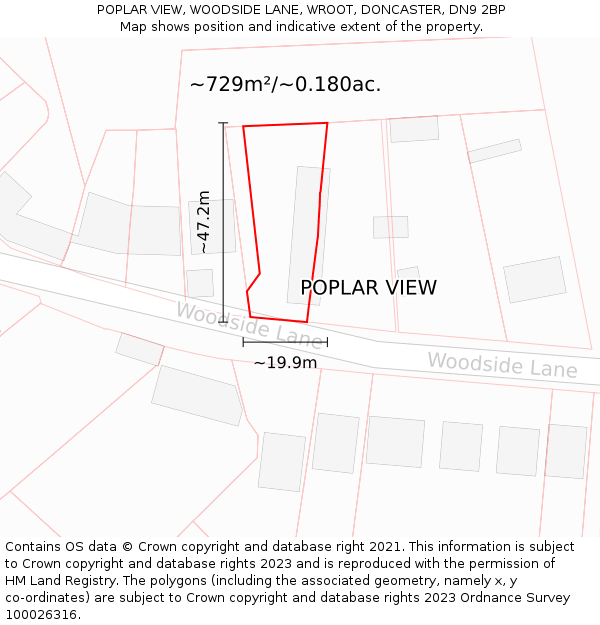 POPLAR VIEW, WOODSIDE LANE, WROOT, DONCASTER, DN9 2BP: Plot and title map